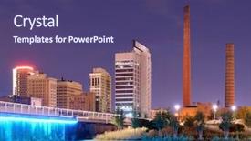  Presentation with industrial park - PPT theme with skyline from railroad park background and a violet colored foreground