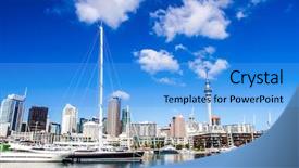  Presentation with new zealand - Theme consisting of skyline in cbd central harbour background and a teal colored foreground