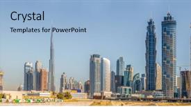  Presentation with dubai evening skyline luxury district - Slides enhanced with skyline in january of 2016 background and a light blue colored foreground