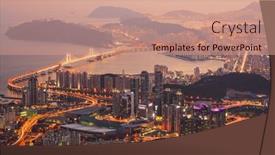  Presentation with korea - PPT theme with skyline-of-busan-south-korea background and a coral colored foreground