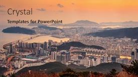  Presentation with korea - Theme featuring skyline-of-busan-south-korea background and a coral colored foreground