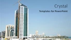  Presentation with qatar - Slide deck featuring skyline-of-doha-qatar-new background and a light blue colored foreground