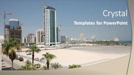  Presentation with qatar - Colorful presentation theme enhanced with skyline-of-doha-qatar-new backdrop and a seafoam green colored foreground