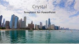  Presentation with chicago skyline - PPT theme enhanced with skyline of downtown chicago and lake michigan background and a light gray colored foreground