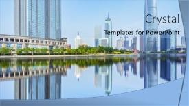  Presentation with skyline - Cool new PPT theme with skyline-of-downtown-district-tianjin backdrop and a light blue colored foreground