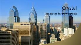  Presentation with philadelphia - PPT theme with skyline of downtown philadelphia pennsylvania background and a light blue colored foreground