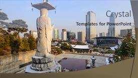  Presentation with korea - Theme having skyline-of-downtown-seoul-south background and a light blue colored foreground
