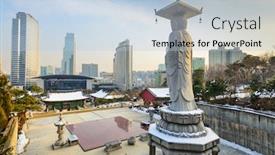  Presentation with korea - Theme with skyline-of-downtown-seoul-south background and a light blue colored foreground