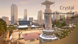  Presentation with korea - Theme enhanced with skyline-of-downtown-seoul-south background and a soft green colored foreground