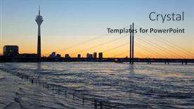  Presentation with skyline - Presentation design consisting of skyline-of-dusseldorf-at-sunset background and a light blue colored foreground