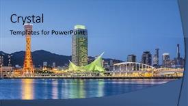  Presentation with port - Presentation theme having skyline of kobe japan background and a teal colored foreground