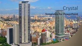  Presentation with japan - Cool new presentation design with skyline of kobe japan at the shin-kobe district backdrop and a light blue colored foreground