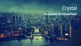  Presentation with china shanghai - Beautiful presentation design featuring skyline of shanghai at sunset backdrop and a ocean colored foreground