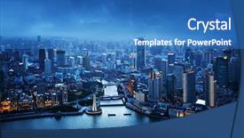  Presentation with china shanghai - Audience pleasing theme consisting of skyline of shanghai at sunset backdrop and a teal colored foreground