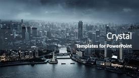  Presentation with china shanghai - Amazing PPT theme having skyline of shanghai at sunset backdrop and a ocean colored foreground