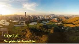  Presentation with ho chi minh city - PPT theme featuring skyline of shenzhen city china background and a tawny brown colored foreground