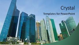  Presentation with dubai evening skyline luxury district - PPT theme having skyline of singapore business district background and a light blue colored foreground