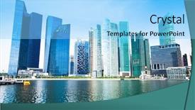  Presentation with dubai evening skyline luxury district - Beautiful presentation theme featuring skyline of singapore business district backdrop and a light blue colored foreground