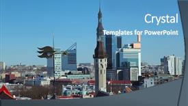  Presentation with skyline - Colorful PPT theme enhanced with smartphone with blank area on touchscreen with in ear headset opened notebook with copy space pen and glasses on rustic wood table in morning time with vintage filter effect backdrop and a gray colored foreground