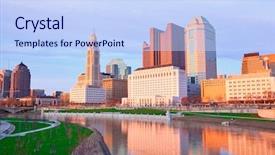  Presentation with spring modern - Presentation theme having skyline of this capital city background and a light blue colored foreground