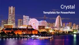  Presentation with japan - Colorful PPT layouts enhanced with skyline of yokohama japan backdrop and a navy blue colored foreground
