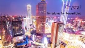 Presentation with office buildings - Audience pleasing slide deck consisting of skyline-office-buildings-and-cityscape backdrop and a light blue colored foreground
