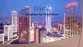  Presentation with office buildings - Slide deck enhanced with skyline-office-buildings-and-cityscape background and a  colored foreground