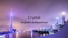  Presentation with china guangzhou - PPT theme enhanced with skyline on the pearl river background and a light blue colored foreground