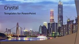 Presentation with china guangzhou - Presentation theme featuring skyline on the pearl river background and a light blue colored foreground