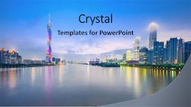  Presentation with china guangzhou - Colorful PPT layouts enhanced with skyline on the pearl river backdrop and a light blue colored foreground