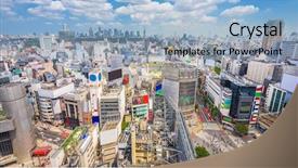  Presentation with city japan - Slide set with shibuya tokyo japan city skyline background and a light blue colored foreground