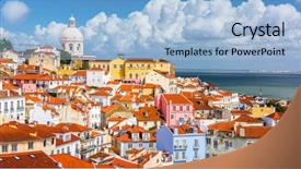  Presentation with skyline - Audience pleasing PPT theme consisting of skyline over the alfama district backdrop and a light blue colored foreground