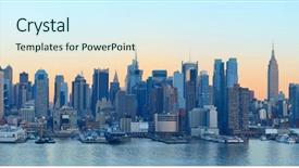  Presentation with new york city subway station - PPT layouts consisting of skyline panorama view over hudson background and a cool aqua colored foreground