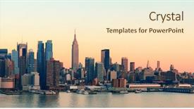  Presentation with new york city subway station - Slide deck having skyline panorama view over hudson background and a cream colored foreground