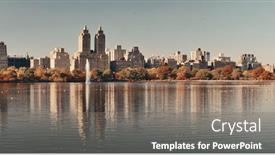  Presentation with new york city - Slide deck featuring skyline-panorama-with-apartment-skyscrapers background and a gray colored foreground