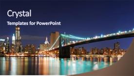  Presentation with new york city - Amazing PPT layouts having skyline panorama with brooklyn bridge backdrop and a navy blue colored foreground