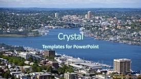  Presentation with sound and peapel - Presentation theme enhanced with skyline seattle - view of puget sound background and a ocean colored foreground