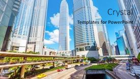  Presentation with office buildings - PPT theme having skyline-traffic-and-office-buildings background and a light blue colored foreground