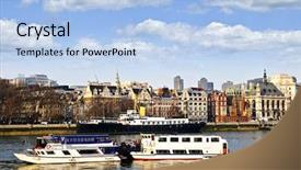  Presentation with london buildings and streets view - Theme with skyline view from thames river background and a light blue colored foreground