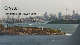  Presentation with sydney - Audience pleasing PPT theme consisting of skyline viewed from the harbor backdrop and a light gray colored foreground