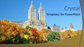  Presentation with manhattan - Slide deck enhanced with skyline with apartment skyscrapers over lake in central park in midtown manhattan in new york city background and a light blue colored foreground