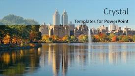  Presentation with new york city subway station - Slide deck featuring skyline-with-apartment-skyscrapers-over background and a light blue colored foreground