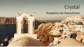  Presentation with santorini - Theme having skyline with buildings and bell background and a soft green colored foreground