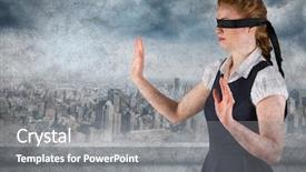  Presentation with blindfolded - Presentation consisting of skyline with grey cloud background and a gray colored foreground