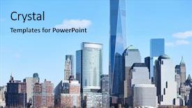  Presentation with world trade center - PPT theme enhanced with skyline with one world trade background and a light blue colored foreground