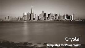  Presentation with new york city subway station - Amazing PPT theme having skyline with skyscrapers over hudson backdrop and a tawny brown colored foreground