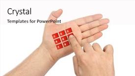  Presentation with virtual assistant artificial intelligence - Slide set enhanced with skype - hand with virtual phone buttons background and a sky blue colored foreground