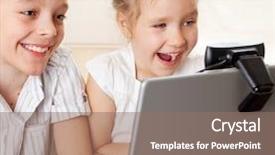  Presentation with happy kids - Beautiful slide deck featuring skype - hildren communicate with online happy backdrop and a  colored foreground