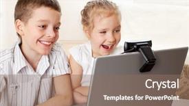  Presentation with happy kids - Beautiful slide deck featuring skype - hildren communicate with online happy backdrop and a  colored foreground