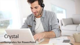  Presentation with laptop - Presentation theme consisting of skype - man working from home background and a  colored foreground